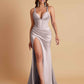 Stunning V Neck Soft Satin Side Slit Floor-Length Mermaid Bridesmaid Dresses