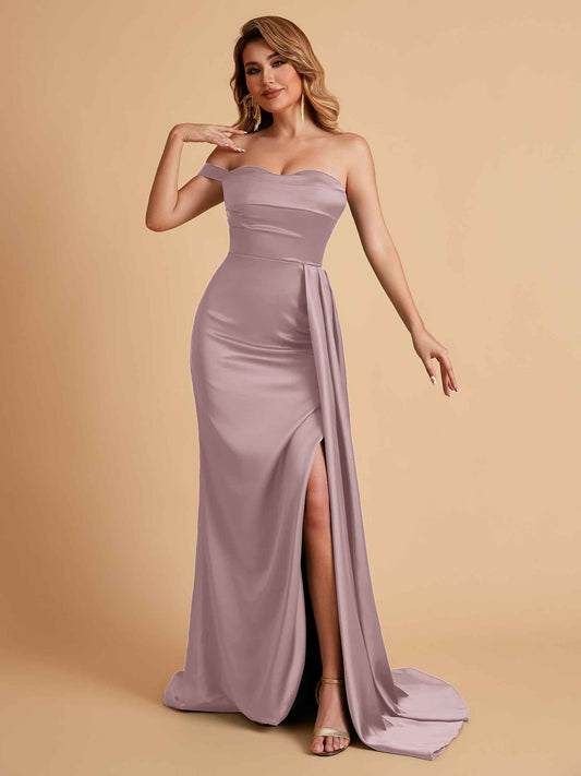 Sexy One-Shoulder Sweetheart With Train With High Split Floor-Length Bridesmaid Dresses