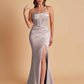 Sexy Soft Satin Mermaid Spaghetti Straps Side Slit Floor-Length Bridesmaid Dresses