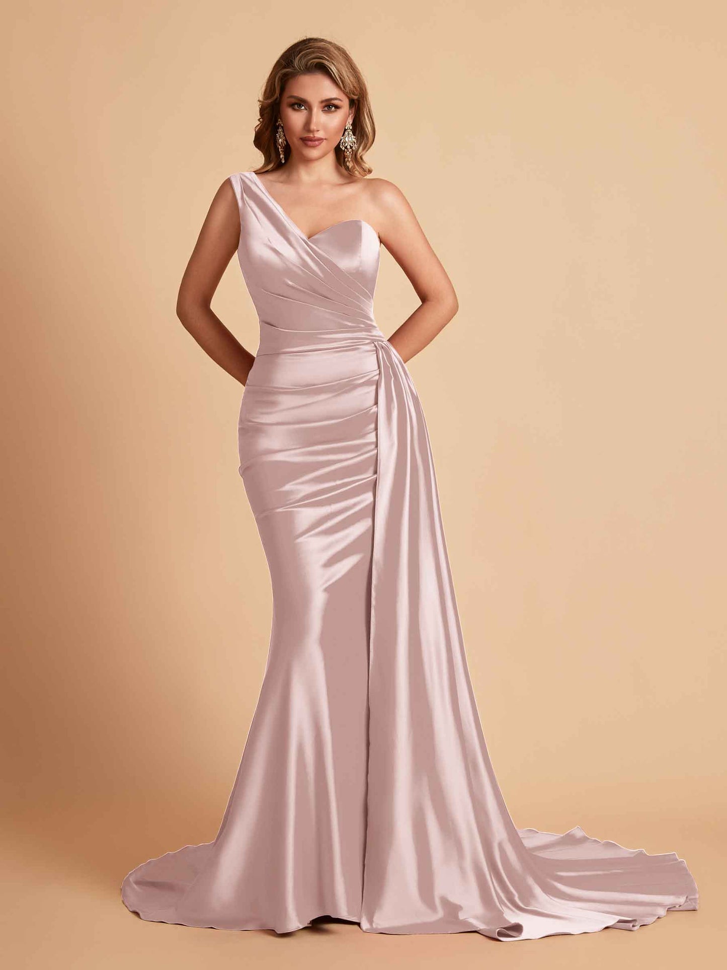Sexy Satin Mermaid One Shoulder Maxi Long Bridesmaid Dresses Online