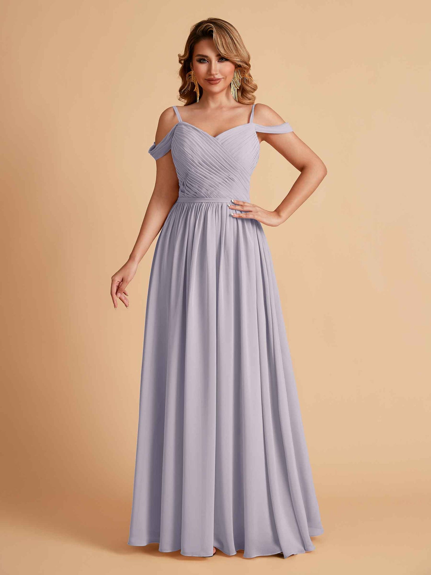 Elegant A-line Chiffon Off The Shoulder V-Neck Bridesmaid Dresses Online