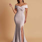 Elegant Soft Satin Mermaid Off Shoulder Side Slit Floor-Length Bridesmaid Dresses