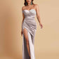 Sexy Soft Satin Mermaid One Shoulder Side Slit Floor-Length Mermaid Bridesmaid Dresses