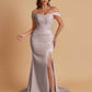 Elegant Soft Satin Mermaid Off Shoulder Side Slit Floor-Length Mermaid Bridesmaid Dresses