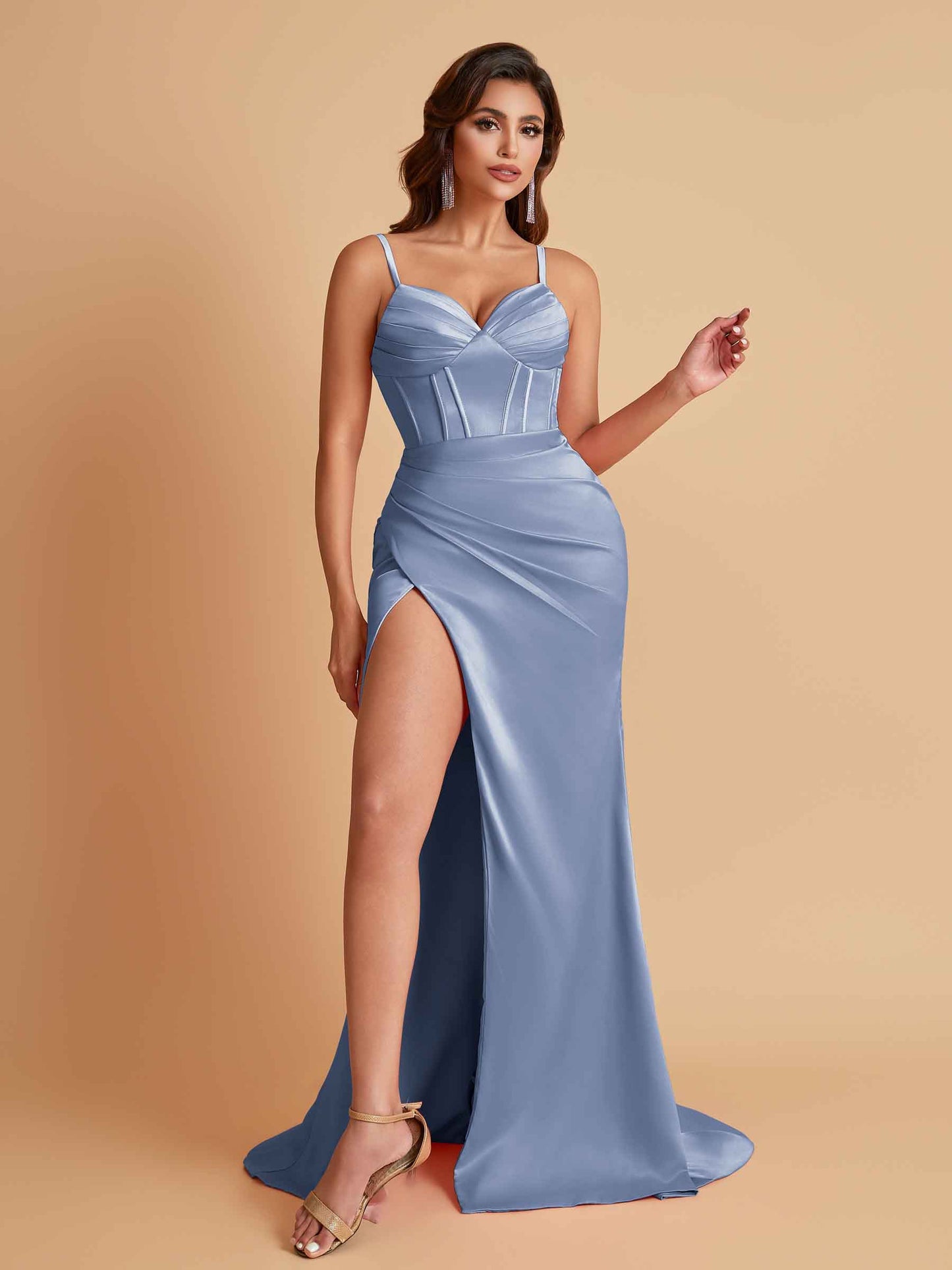 Simple Soft Satin Mermaid V-neck Floor-Length Mermaid Bridesmaid Dresses