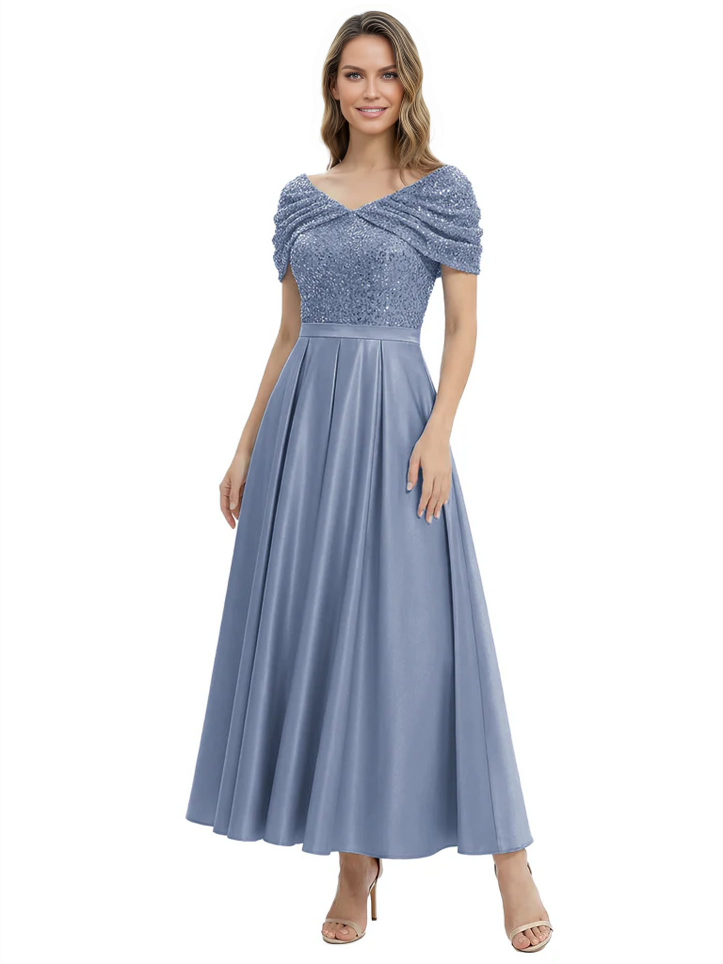 Luxury Formal Dress Sparkling Sequin Top Mother of Bride Dress Silk Satin A-Line Gowns