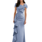 Elegant Mother of Bride Dress Formal Gowns Mermaid Ruffle Floor Length Asymmetric Neckline