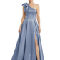 Luxury Bow Black Formal Dress One-Shoulder A-Line Gowns with Sexy Side Slit 2026