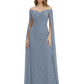 Elegant Mother of the Groom Gown Floral Lace Embroidered Formal Dress with Cape