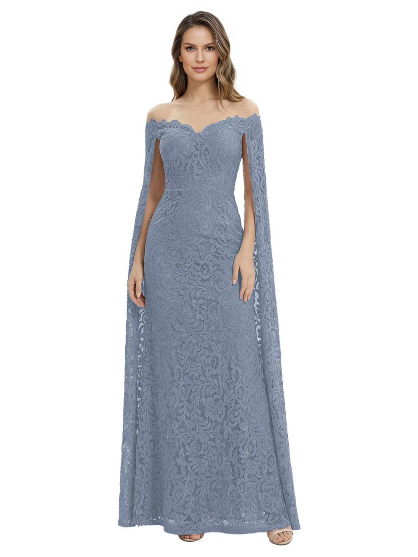 Elegant Mother of the Groom Gown Floral Lace Embroidered Formal Dress with Cape