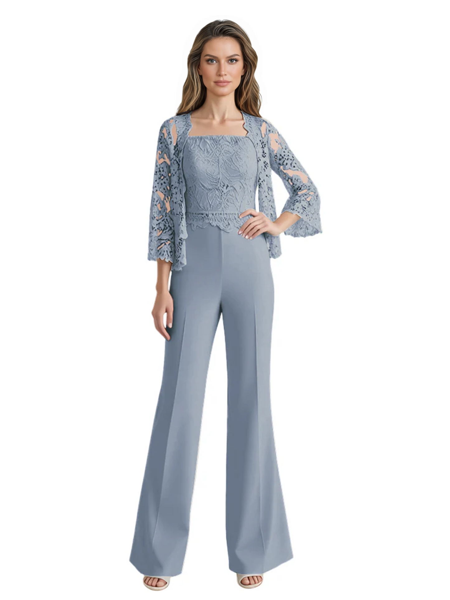 Mother of the Bride Jumpsuit with Lace Jacket 3/4 Sleeve Formal Pant Suit