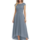 Elegant Evening Gown Trending 2026 Styles with Cap Sleeves High-Low Skirt