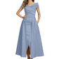 Formal Floor-Length Mother of the Bride Gown Satin Maxi Dress with Slit Off Shoulder