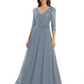 Chiffon Mother of the Bride Dress with Sequin V-Neck and Elegant Bow Sash