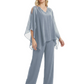 V-Neck Chiffon Mother of the Brides Dresses Plus Size Jacket Suits Wedding