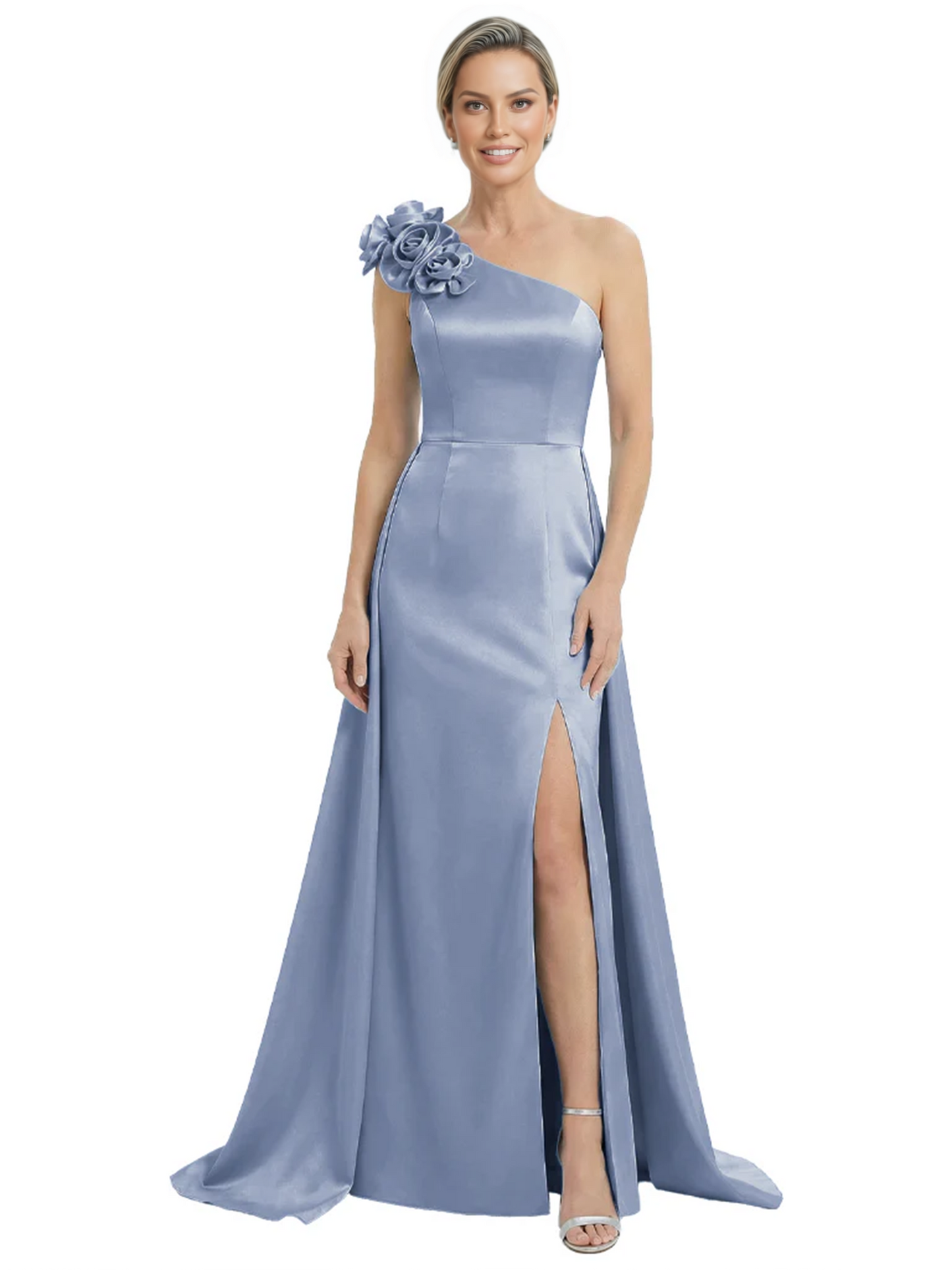 One Shoulder Mother of the Bride Dress with 3D Floral Detail Formal Dress A-Line Gowns with Slit