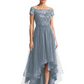 Formal High-Low Mother of the Bride Gown Short Sleeve Lace Maxi Dress with Tiered Skirt