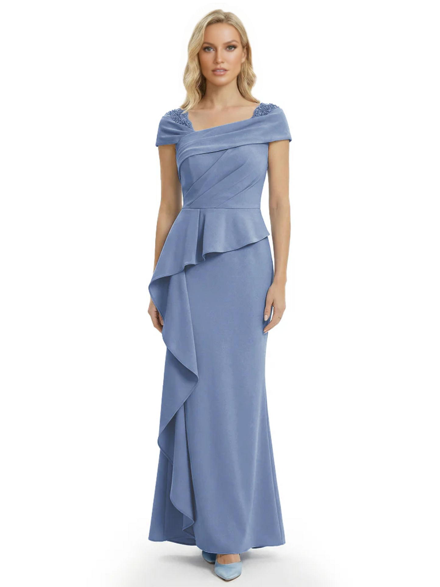A-Line Satin Cap Sleeves Mother of the Brides Dresses Floor Length For Wedding