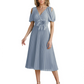 Wedding Formal Dress V-Neck Pleated Chiffon Gown with 3D Flower Accent Knee Length