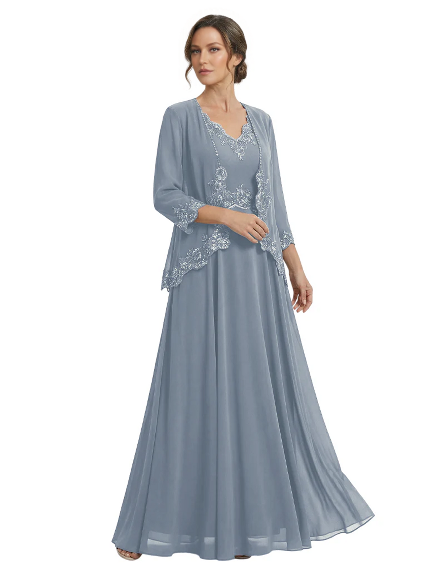 Plus Size A-line Chiffon 3/4 Sleeves Mother of the Brides Dresses Long Jacket Dress