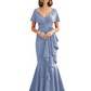 Satin Mother of the Bride Dress with Cascading Ruffles and Mermaid Tail V-Neck