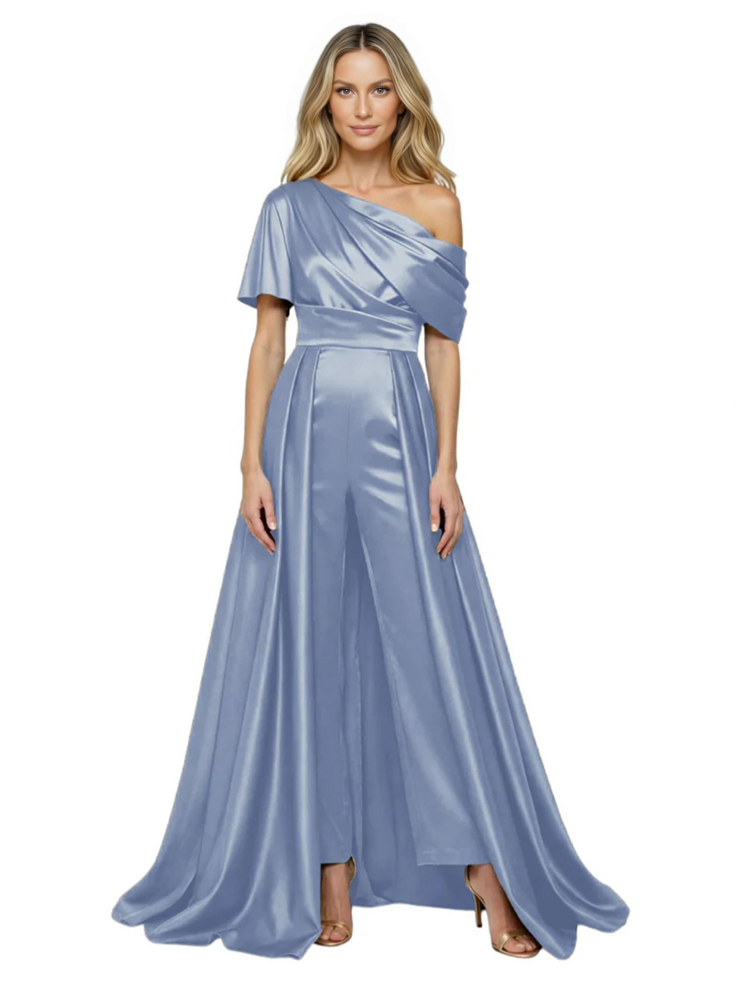 One Shoulder Mother of Bride jumpsuits Formal Gowns Floor Length Detachable Train