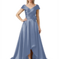 Off Shoulder Mother of the Bride Dress High-Low Satin Gown with Portrait Neckline