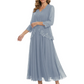3/4 Sleeve Chiffon Mother of the Brides Dresses V-Neck Wedding Party Gowns