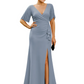 Elegant Evening Gown Trending V-Neck & Ruffle Detail Mother of Bride Outfits Slit
