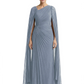 Elegant Asymmetric Neck Long A-Line Chiffon Mother of the Brides Dresses Mom Outfit with Cape
