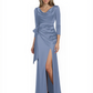 Elegant Evening Gowns Slit Trending Styles Satin Slit Formal Dress Cowl Neckline Gown Tie