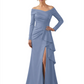 Elegant Mother of the Groom Dress Cascading Ruffle Satin Gown with High Slit Long Sleeves