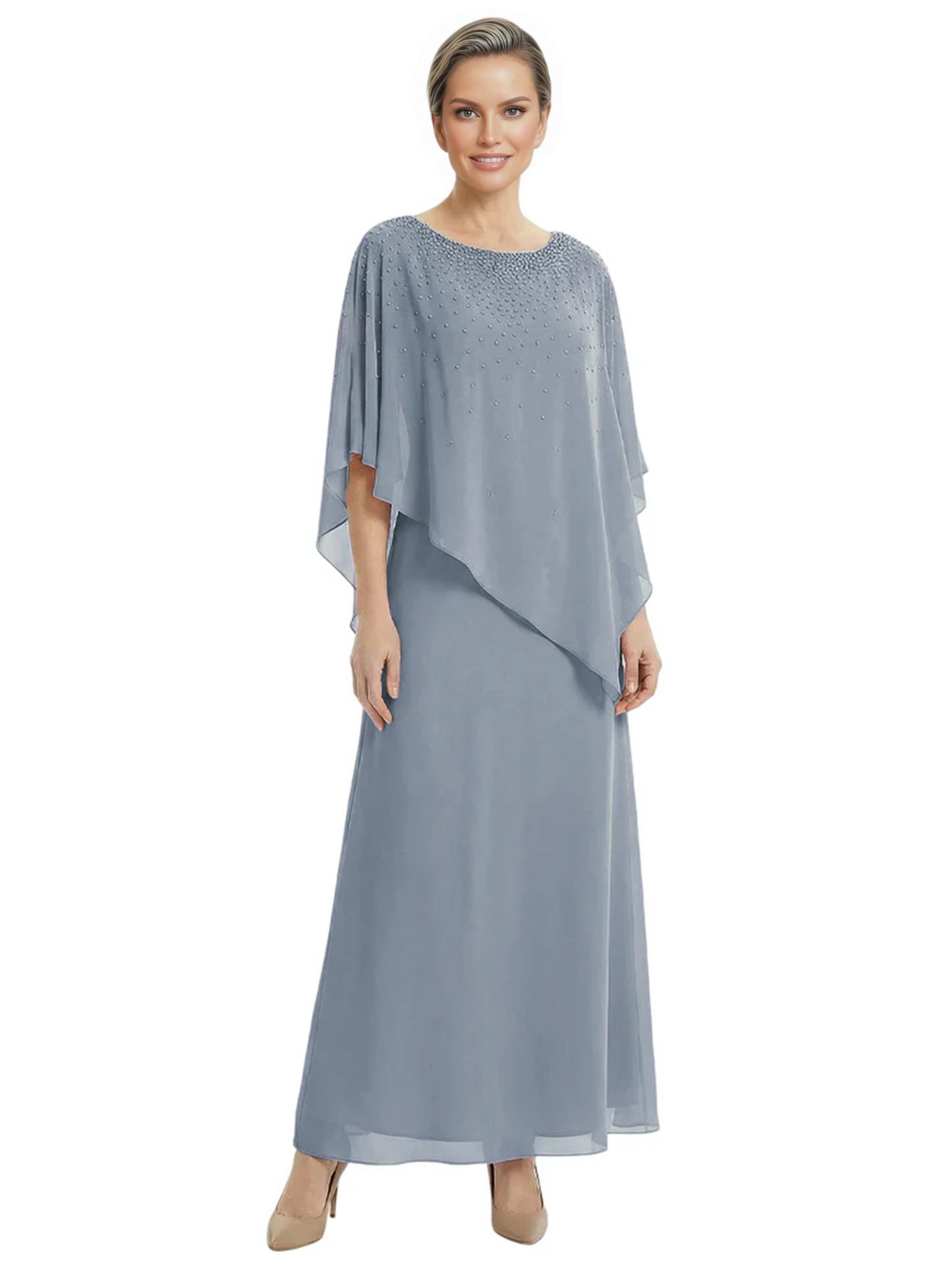 Elegant Mother of Bride Dresses Evening Gowns Trending 2026 Styles with Asymmetric Cape