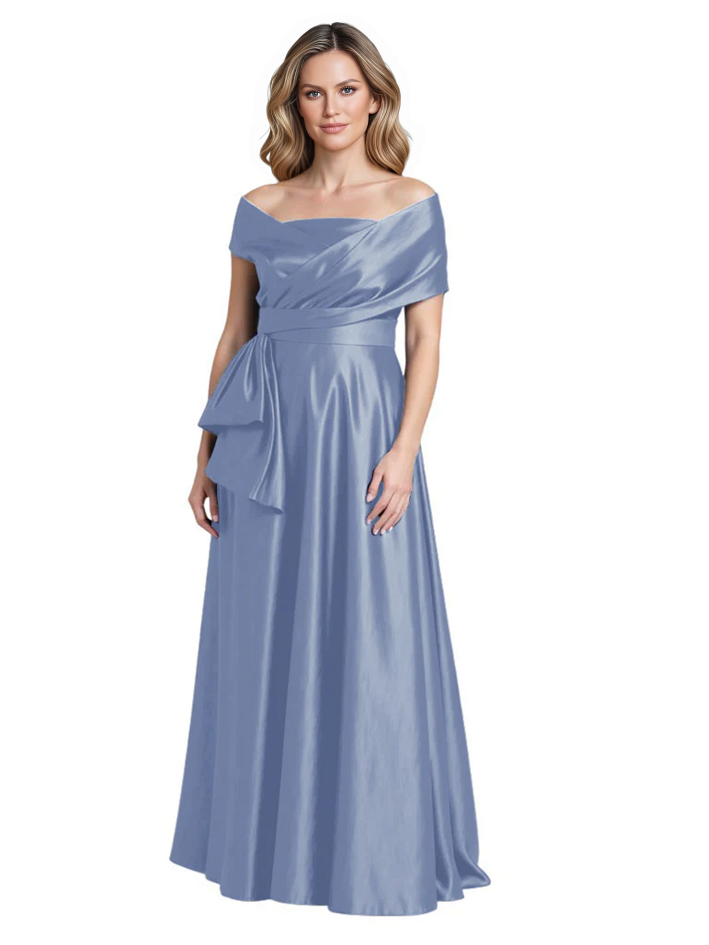 Formal Floor-Length Mother of the Bride Gown Sleeveless Satin Maxi Dress with Drape