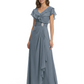 Elegant Mother of the Groom Dress Cascading Ruffle Chiffon Formal Gown Rhinestone