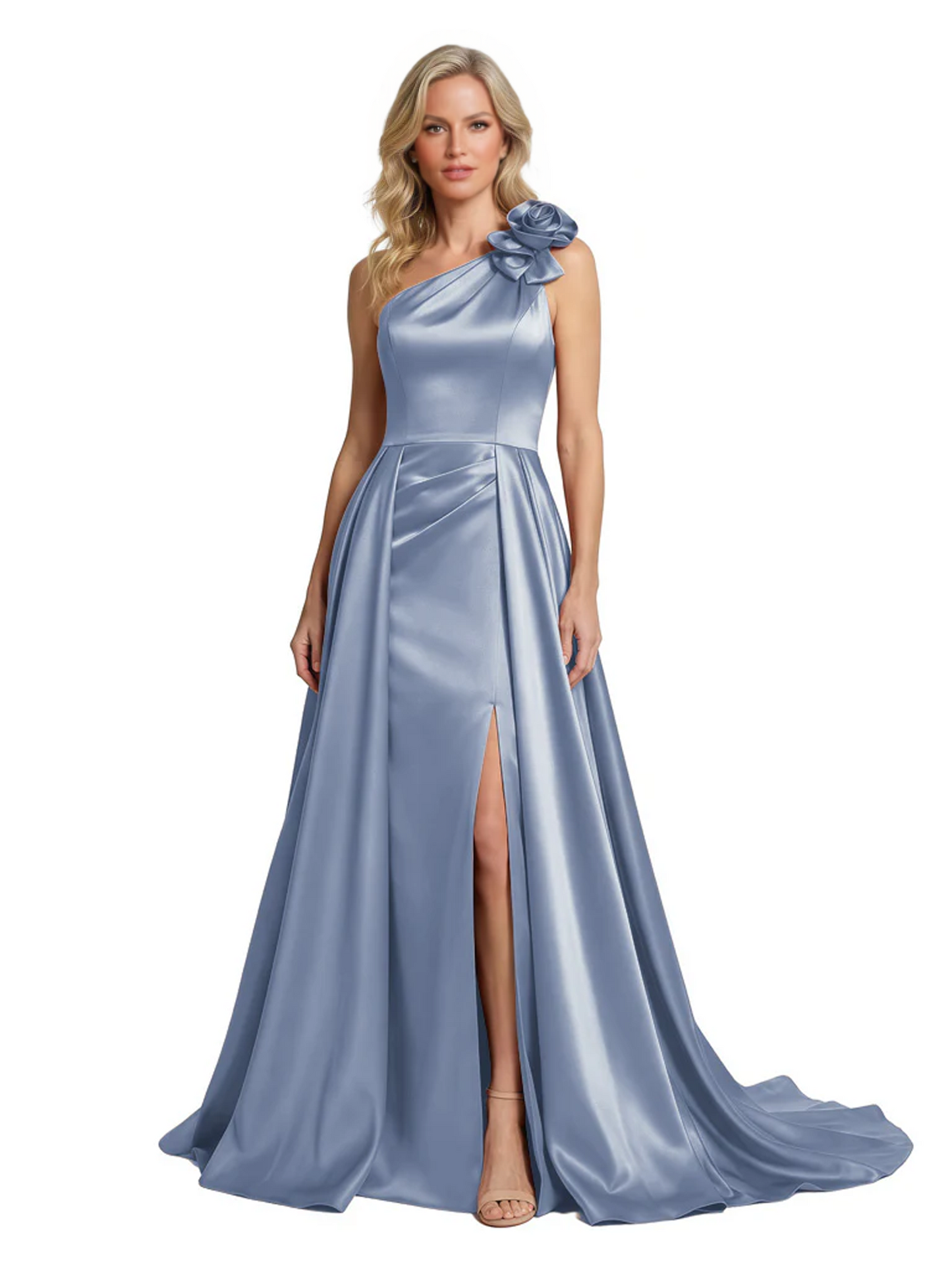 One Shoulder Sleeveless Mother of the Brides Dresses Floor Length Slit With Train