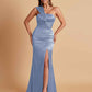 Elegant Soft Satin One Shoulder Strapless Side-Slit Mermaid Bridesmaid Dresses