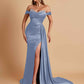 Gorgeous Soft Satin V-neck Off-the-Shoulder Side-Slit Mermaid Bridesmaid Dresses