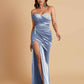 Sexy Soft Satin Mermaid One Shoulder Side Slit Floor-Length Mermaid Bridesmaid Dresses