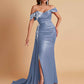 Elegant Soft Satin Mermaid Off Shoulder Floor-Length Mermaid Bridesmaid Dresses