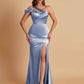 Elegant Soft Satin Sweetheart One Shoulder Side-Slit Mermaid Bridesmaid Dresses