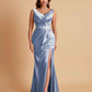 Elegant V Neck Soft Satin Side Slit Floor-Length Mermaid Bridesmaid Dresses