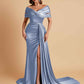 Elegant Soft Satin V-neck Off-the-Shoulder Side-Slit Mermaid Bridesmaid Dresses
