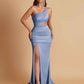 Gorgeous One Shoulder Soft Satin Side Slit Floor-Length Mermaid Bridesmaid Dresses