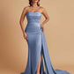 Simple Soft Satin Mermaid Strapless Floor-Length Mermaid Bridesmaid Dresses