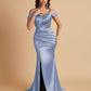 Sexy Soft Satin Mermaid Off Shoulder Side Slit Floor-Length Mermaid Bridesmaid Dresses