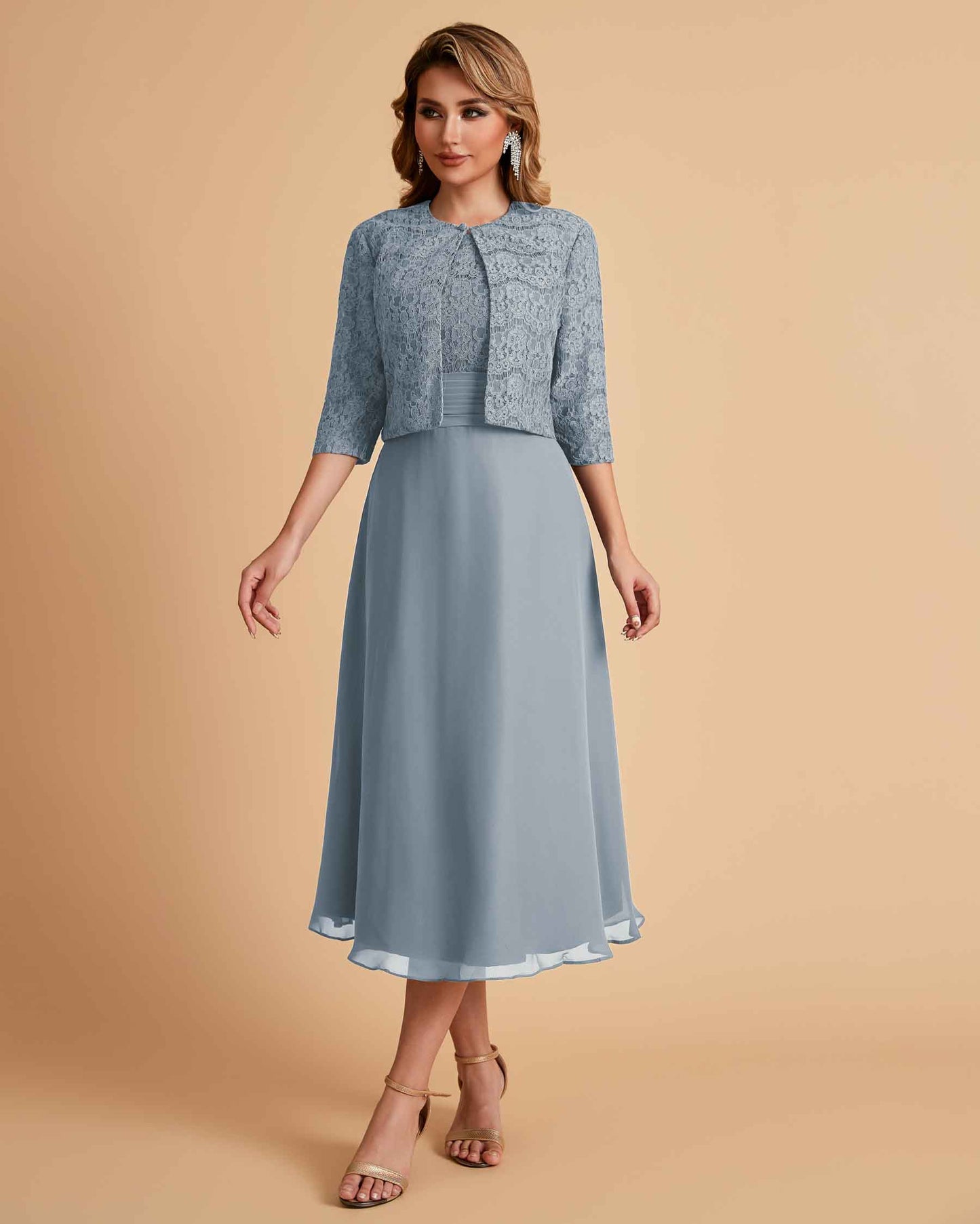 Elegant A-line Bateau Sleeveless Tea Length Mother of the Brides Dresses Online