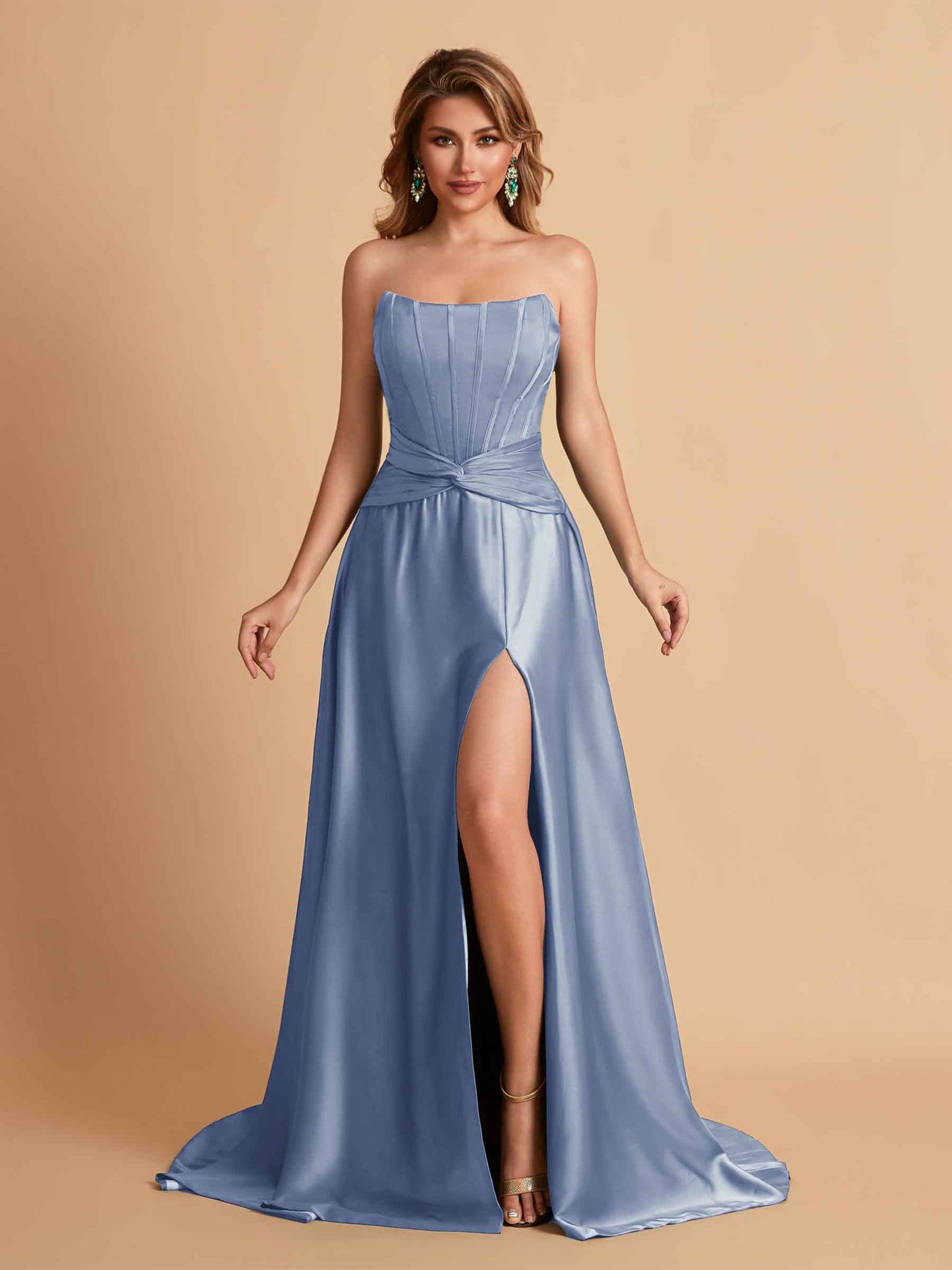 Elegant Satin Sweetheart A-Line Side Slit Floor Length Bridesmaid Dresses