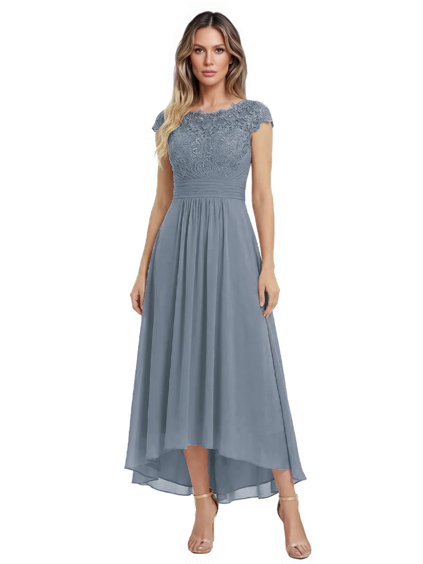 Elegant Evening Gown Trending 2026 Styles with Cap Sleeves High-Low Skirt