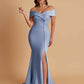 Elegant Soft Satin Mermaid Off Shoulder Side Slit Floor-Length Bridesmaid Dresses